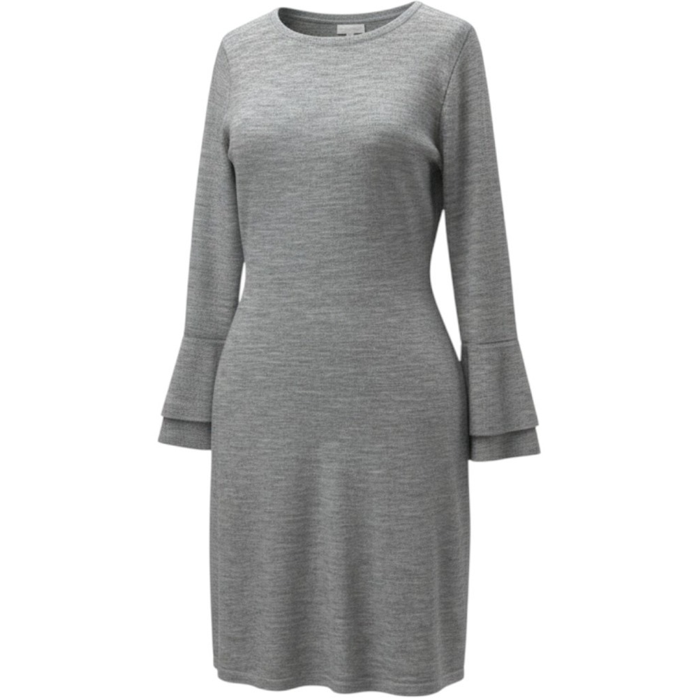 Adrienne Vittadini Gray Merino Wool Bell Sleeve Sweater Dress Small